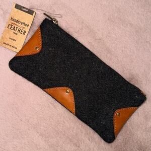 Pouch with Handcrafted Genuine Leather Trim NWT